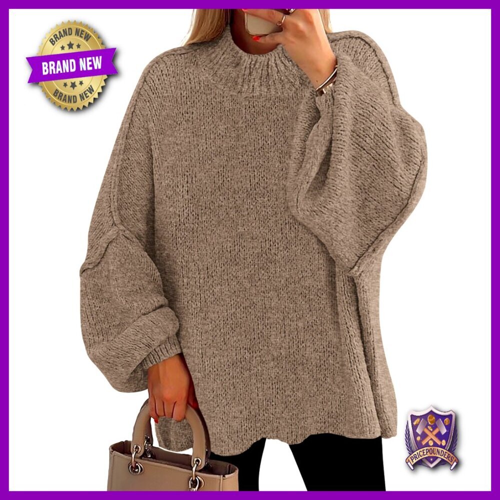 Oversized Chunky Knit Mock Neck Pullover Sweater Loose Fit Winter